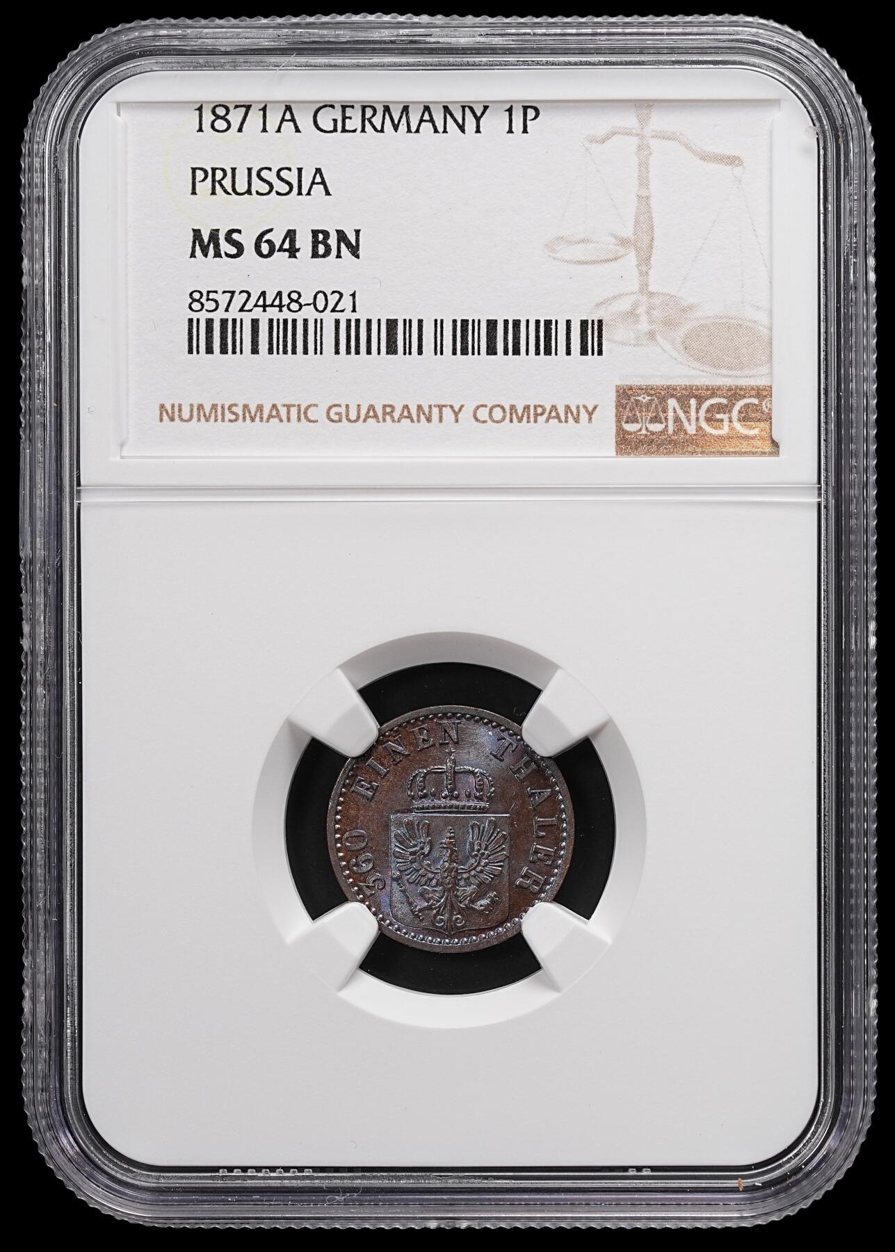 修遠堂世界钱币第八十七期 NGC MS64BN 1871年普鲁士1芬尼铜币
