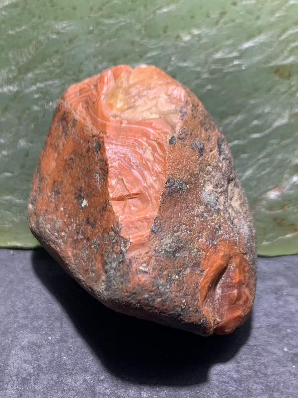 精美柿子红皮开窗包浆料南红玛瑙原石一颗