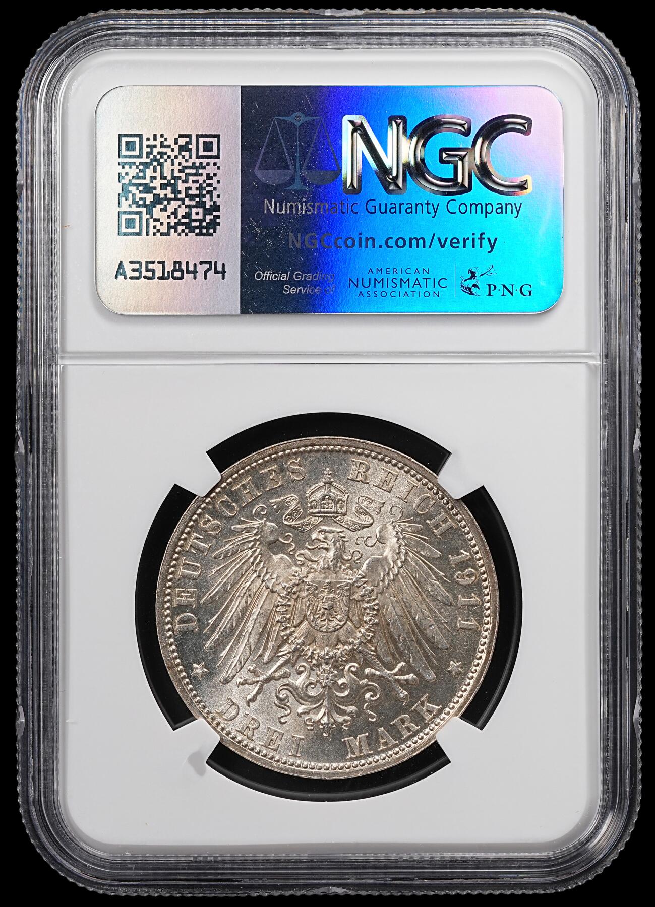 修遠堂世界钱币第八十七期 NGC MS64 1911年巴伐利亚摄政王90大寿纪念3马克银币
