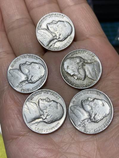 2025年第九十九场(总第一百二十五场）外国好品散币(免佣金) - 美国🇺🇸5分5枚：1952年53年54年56年58年