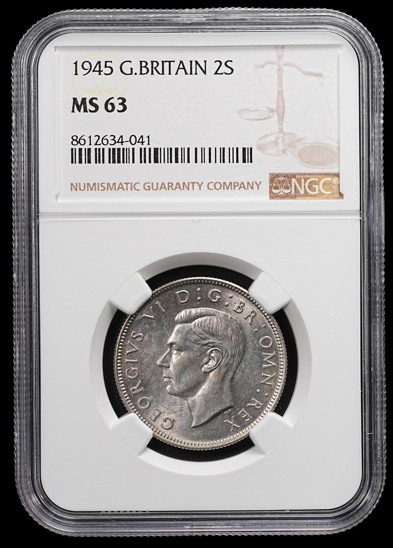 修遠堂世界钱币第八十七期 NGC MS63 1945年英国2先令银币