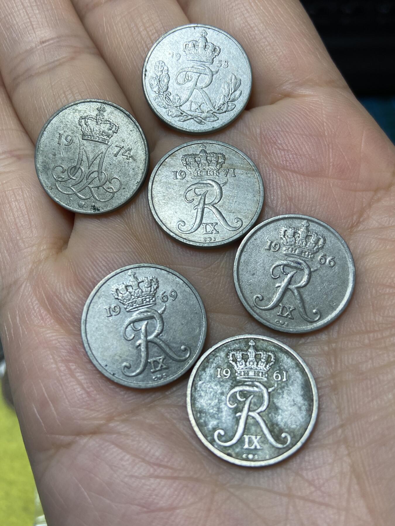2025年第九十九场(总第一百二十五场）外国好品散币(免佣金) 丹麦🇩🇰10欧尔6枚：1958年61年66年69年71年74年(弗雷德里克九世和玛格丽特二世不同年份)