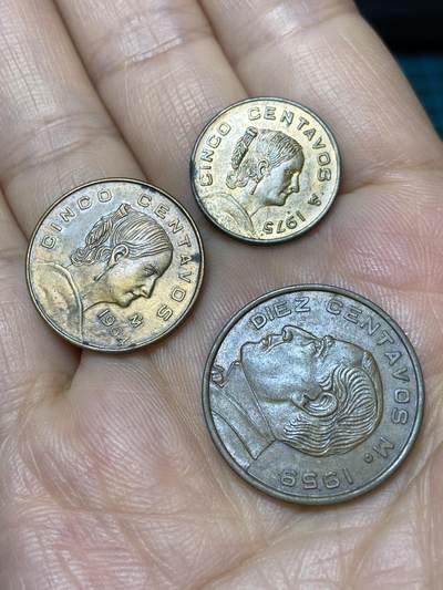 2025年第九十九场(总第一百二十五场）外国好品散币(免佣金) - 墨西哥🇲🇽3枚：1975年5分，1964年5分，1959年10分