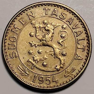 布加迪🐬～世界钱币(上海)🌾第 253 期 /  各国套币和散币 - 芬兰🇫🇮 1954年 20马克