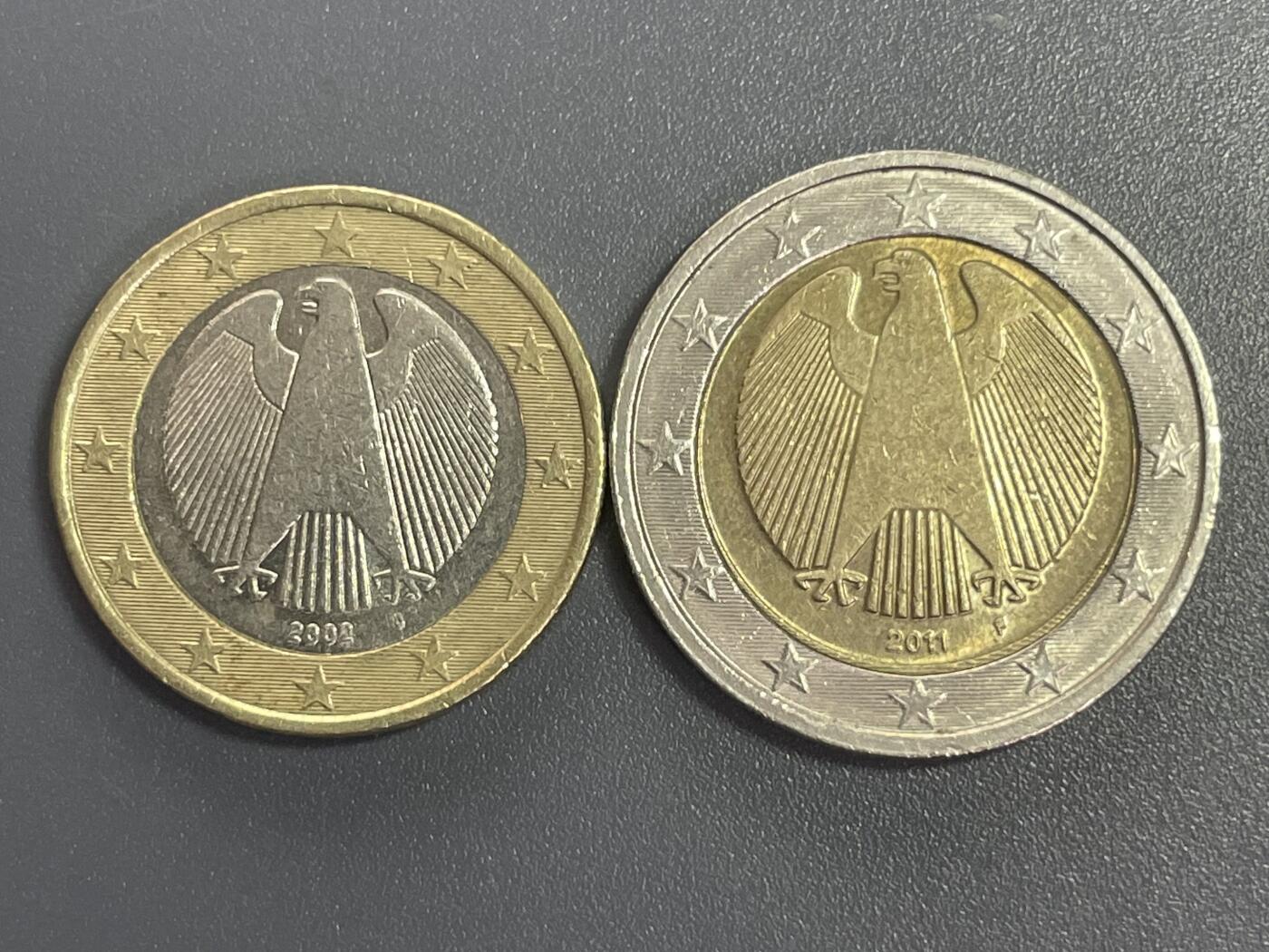 回流1001-2 德国1、2欧元双金属币两枚