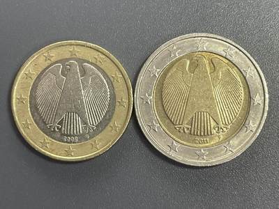 回流1001-2 - 德国1、2欧元双金属币两枚