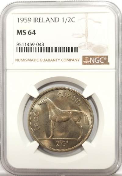 博洋堂世界钱币拍卖第142期（全场包邮） - NGC MS64 爱尔兰1959年骡币2先令6便士半克朗