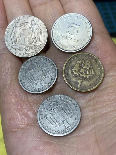 2025年第一百零一场(总第一百二十七场）外国好品散币(免佣金) - 希腊🇬🇷5枚：1970年2德拉克马，1984年5德拉克马，1954年、1962年、1976年1德拉克马