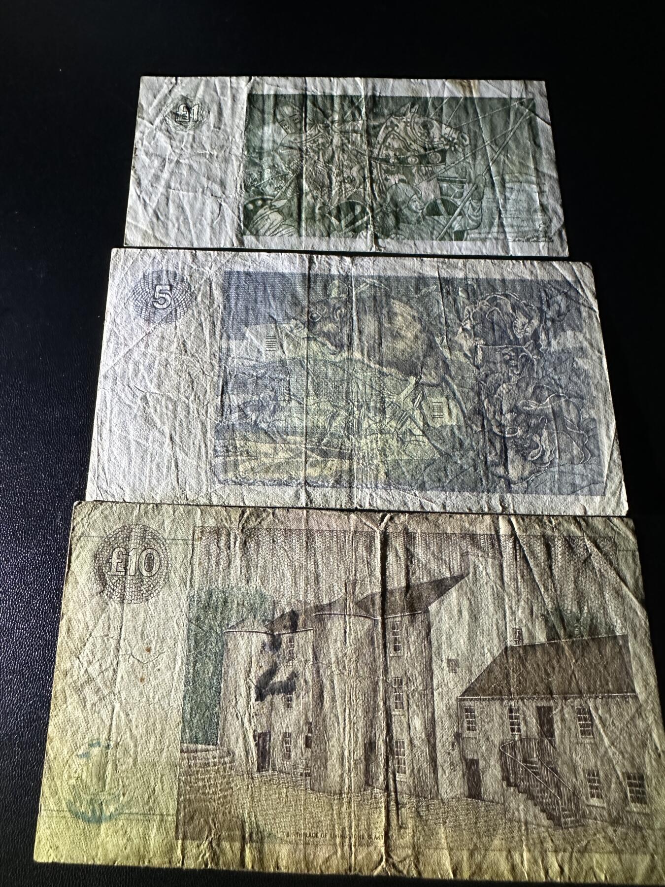 《外钞收藏家》第五百七十二期（畅拍场）（本平台长期征集拍品、欢迎藏友们联系合作） 苏格兰克莱斯戴尔银行1、5、10镑  非全新 品相如图