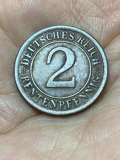 2025年第一百零一场(总第一百二十七场）外国好品散币(免佣金) - 少见–德意志魏玛共和国1924年2芬尼(地产抵押马克，J标，汉堡造)