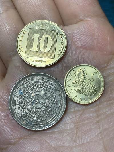 2025年第一百零一场(总第一百二十七场）外国好品散币(免佣金) - 散币3枚：以色列🇮🇱10阿高洛，新加坡🇸🇬1987年5分，尼泊尔🇳🇵1977年50派沙