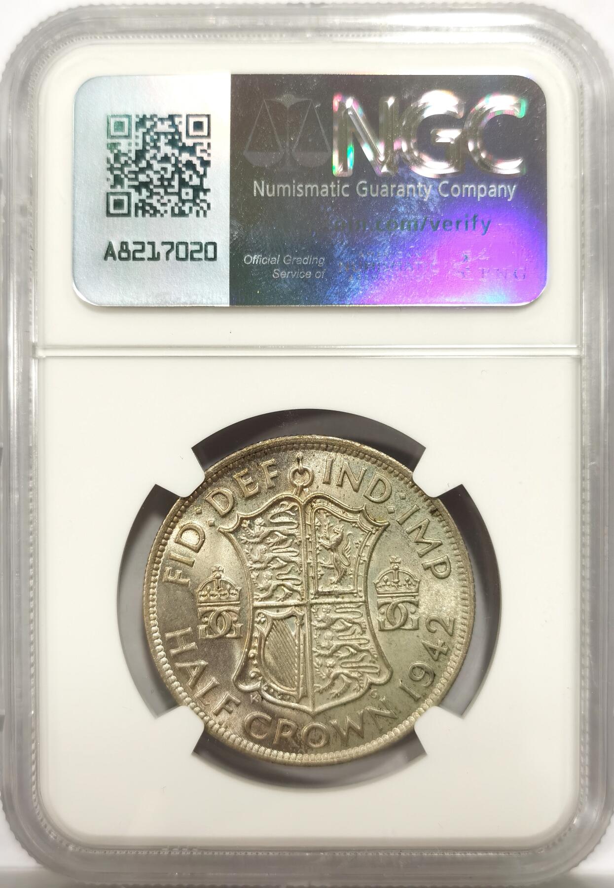 博洋堂世界钱币拍卖第142期（全场包邮） NGC MS65 英国1942年乔治六世半克朗银币
