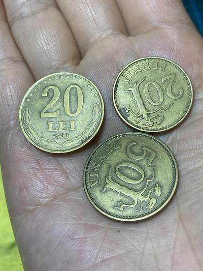 2025年第一百零一场(总第一百二十七场）外国好品散币(免佣金) - 散币3枚：罗马尼亚🇷🇴1992年20列伊，芬兰🇫🇮1963年20盆尼，50盆尼