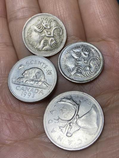 2025年第一百零一场(总第一百二十七场）外国好品散币(免佣金) - 散币4枚：澳大利亚🇦🇺1967年1996年5分，加拿大🇨🇦1993年5分，1975年25分
