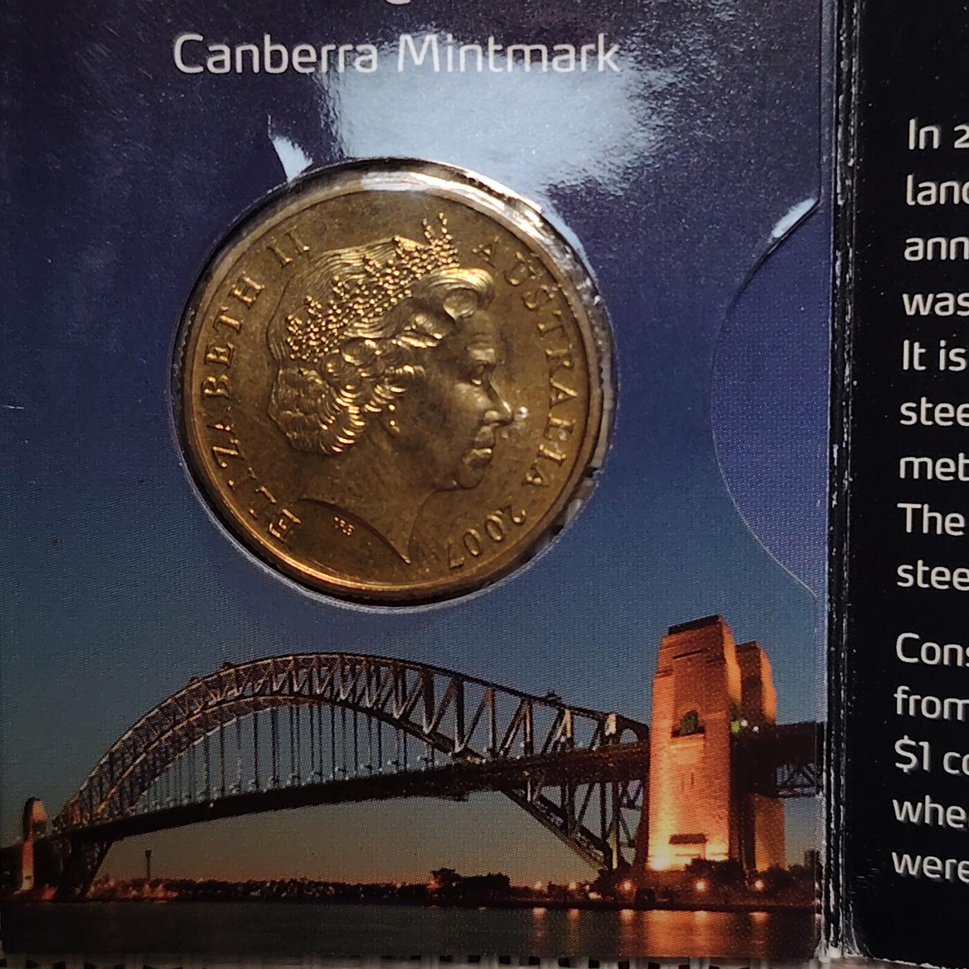 布加迪🐬～世界钱币(上海)🌾第 247 期 /  各国套币和散币 澳大利亚🇦🇺 2007年 1元 25mm 悉尼港