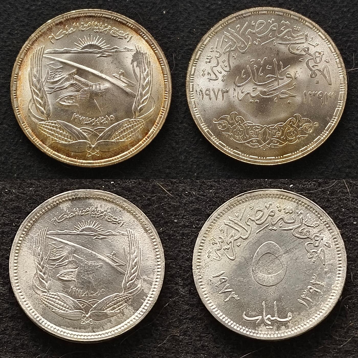 【全场包邮】纯粹捡漏拍465场 埃及1973年FAO大坝银铝2枚纪念套币-含大坝40MM大银币