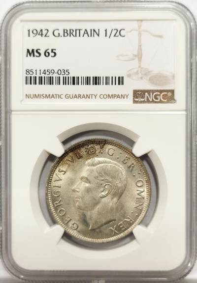 博洋堂世界钱币拍卖第142期（全场包邮） - NGC MS65 英国1942年乔治六世半克朗银币