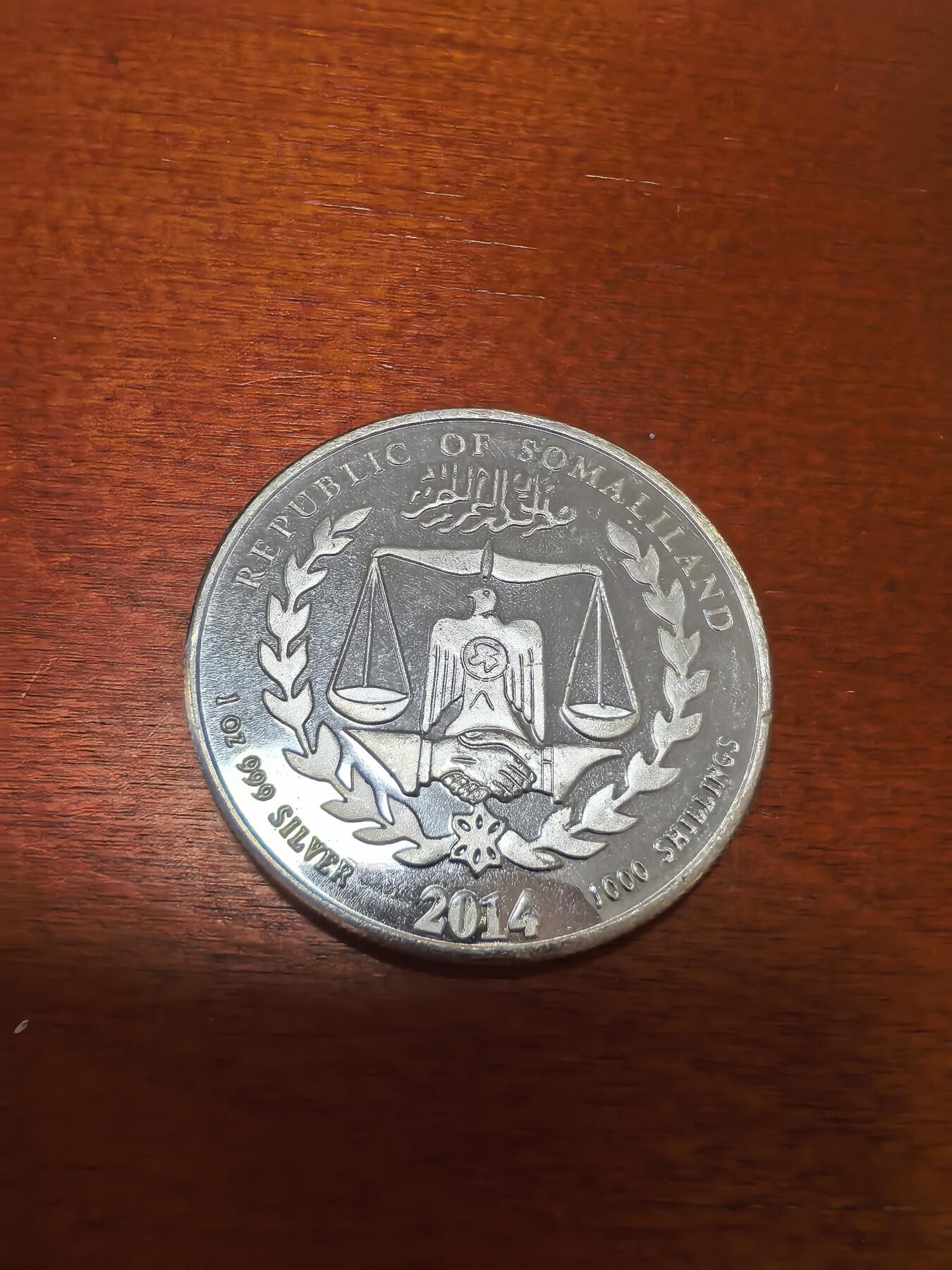 长老汇蛇年精选第五十五场拍卖 2014索马里马年1000先令精制银币，1盎司999银