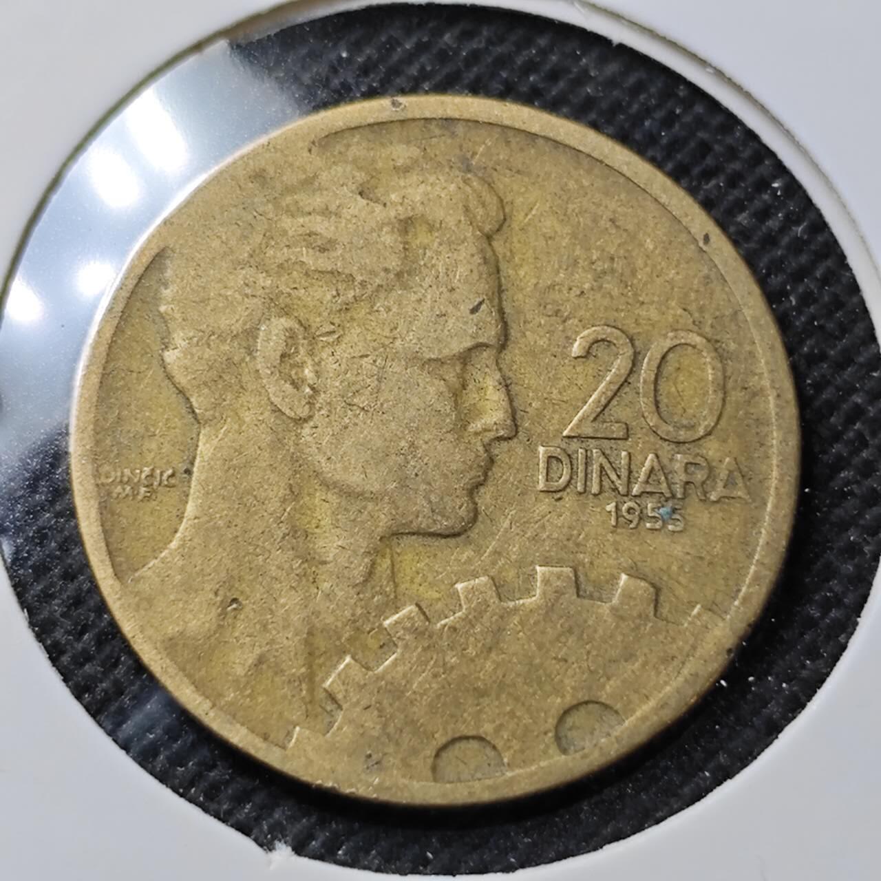 KK钱币收藏小铺 第352场 2月预留时间 周末发货  1955南斯拉夫20第纳尔铜币