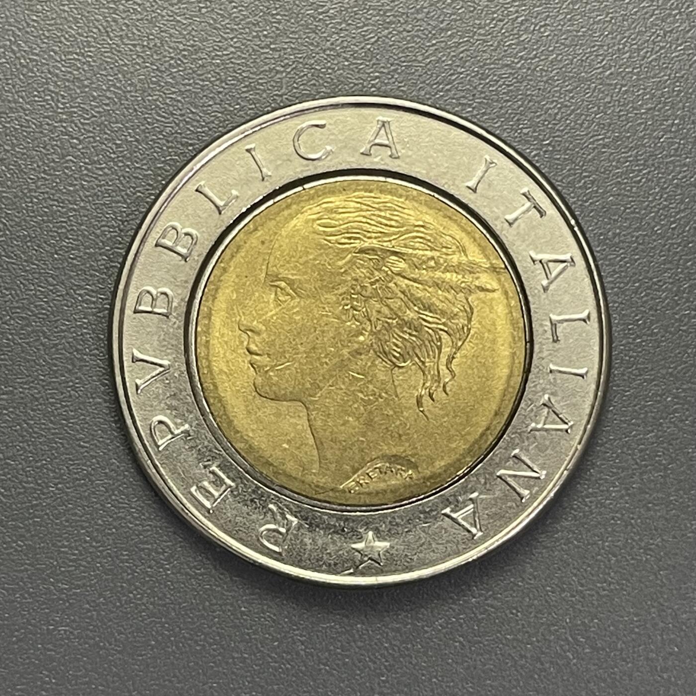 回流1001-2 意大利1993年500里拉双金属纪念币 中央银行成立100年