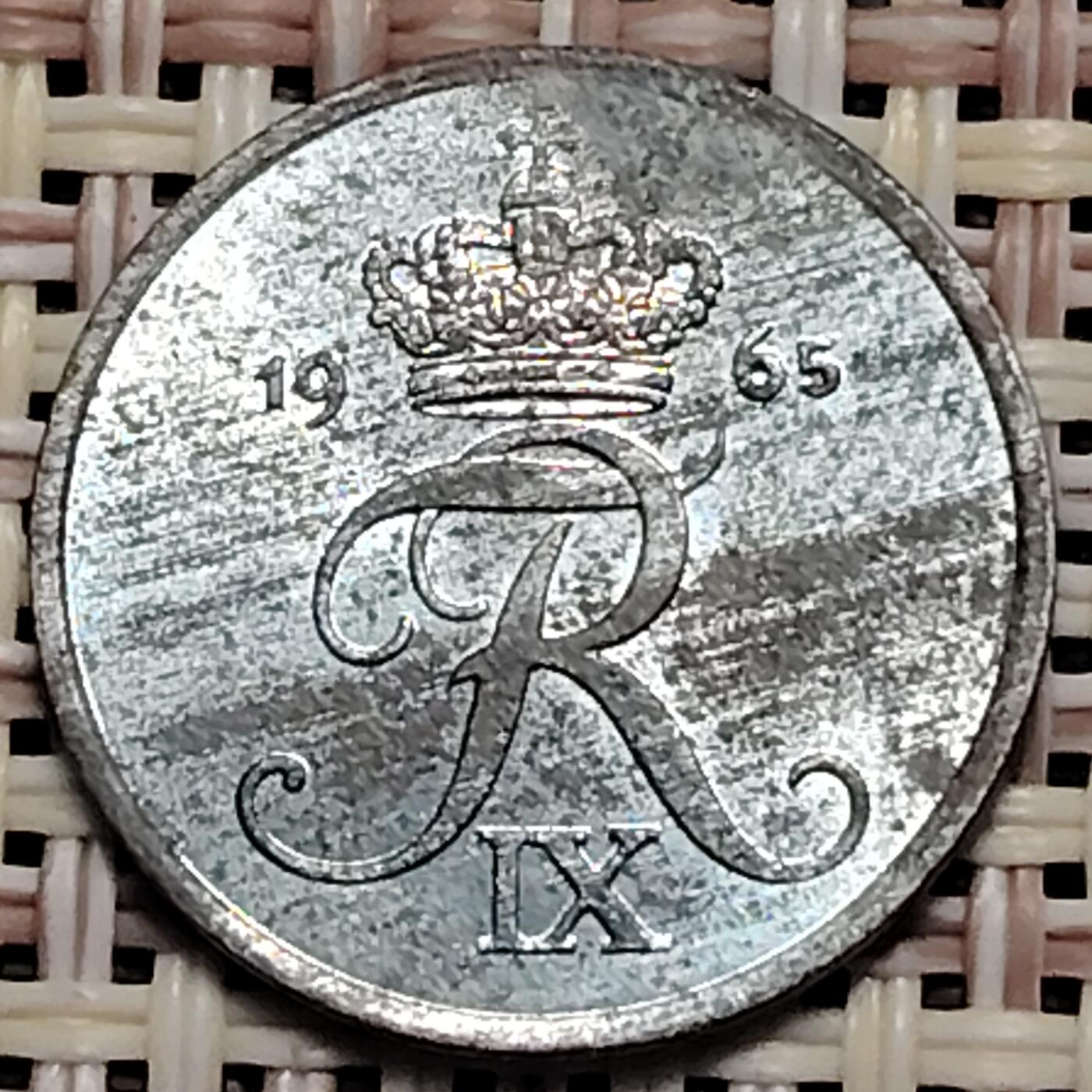 布加迪🐬～世界钱币(上海)🌾第 247 期 /  各国套币和散币 丹麦🇩🇰 1965年 1奥尔锌币