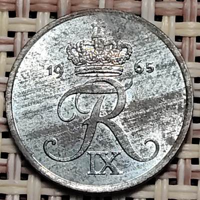 布加迪🐬～世界钱币(上海)🌾第 247 期 /  各国套币和散币 - 丹麦🇩🇰 1965年 1奥尔锌币