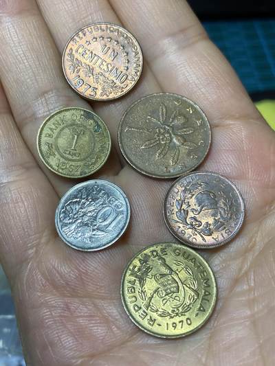 2025年第一百零一场(总第一百二十七场）外国好品散币(免佣金) - 散币6枚：巴拿马🇵🇦1975年1分，牙买加🇯🇲1970年1分，圭亚那🇬🇾1967年1分，特立尼达和多巴哥🇹🇹1990年10分，哥伦比亚🇨🇴1970年1分，危地马拉🇬🇹1970年1分