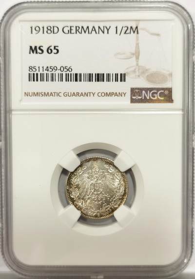 博洋堂世界钱币拍卖第142期（全场包邮） - NGC MS65 德国1918年1/2马克银币