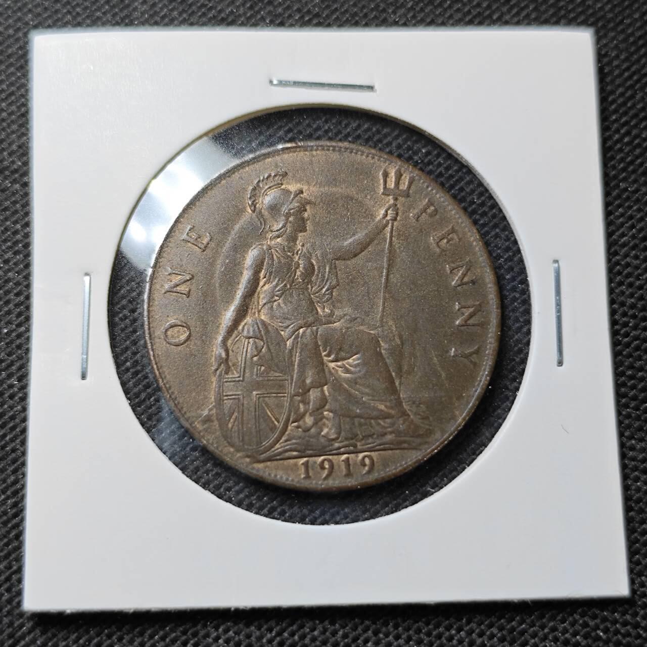 KK钱币收藏小铺 第352场 2月预留时间 周末发货  1919英国1便士铜币 深打状态