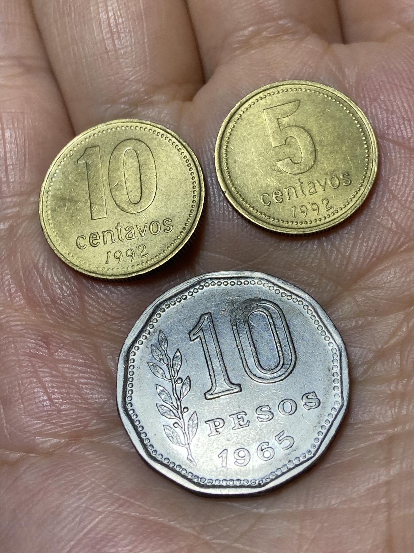 2025年第一百零一场(总第一百二十七场）外国好品散币(免佣金) 阿根廷🇦🇷3枚：1992年5分、10分，1965年10比索