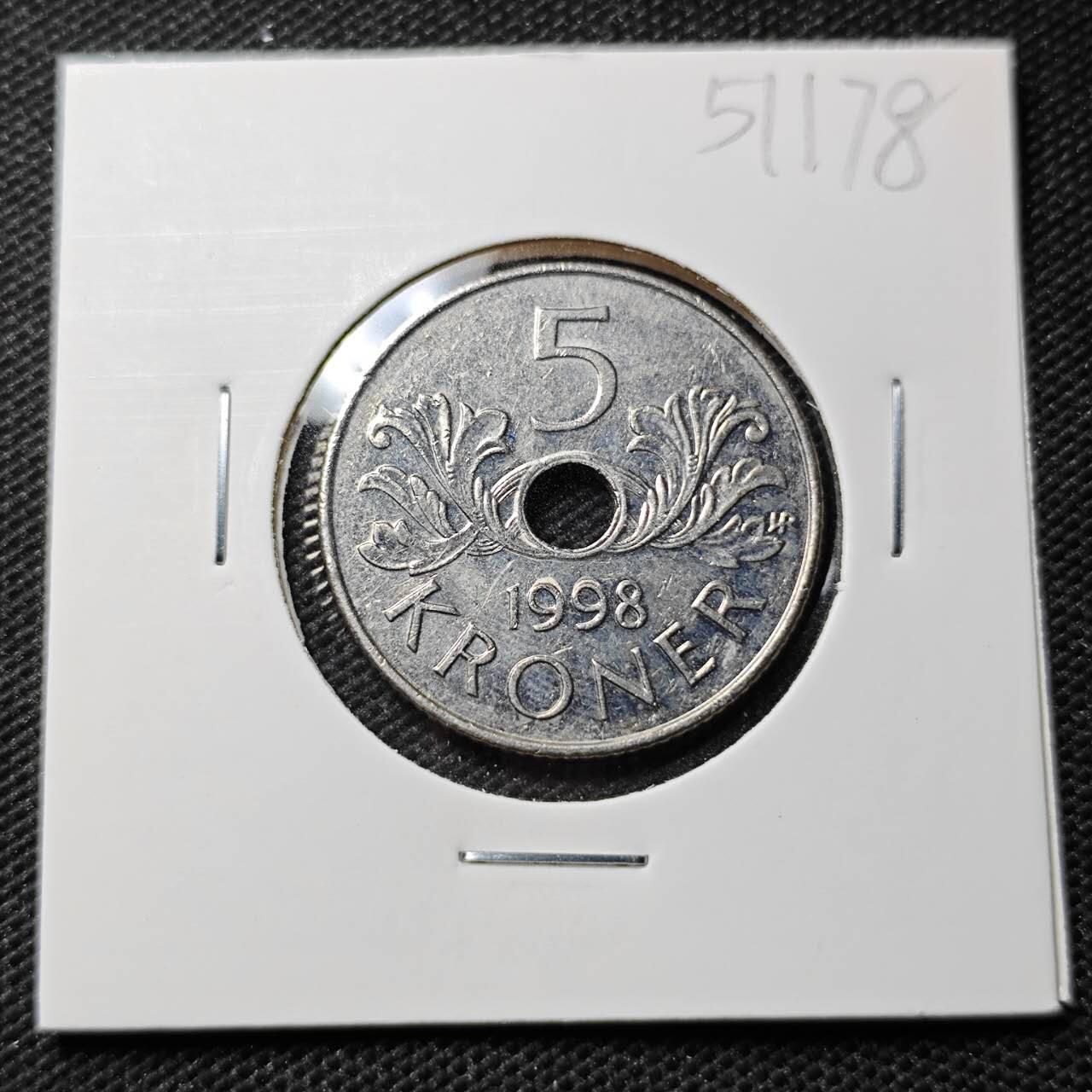KK钱币收藏小铺 第351场 2月预留时间 周末发货 1998 挪威5克朗