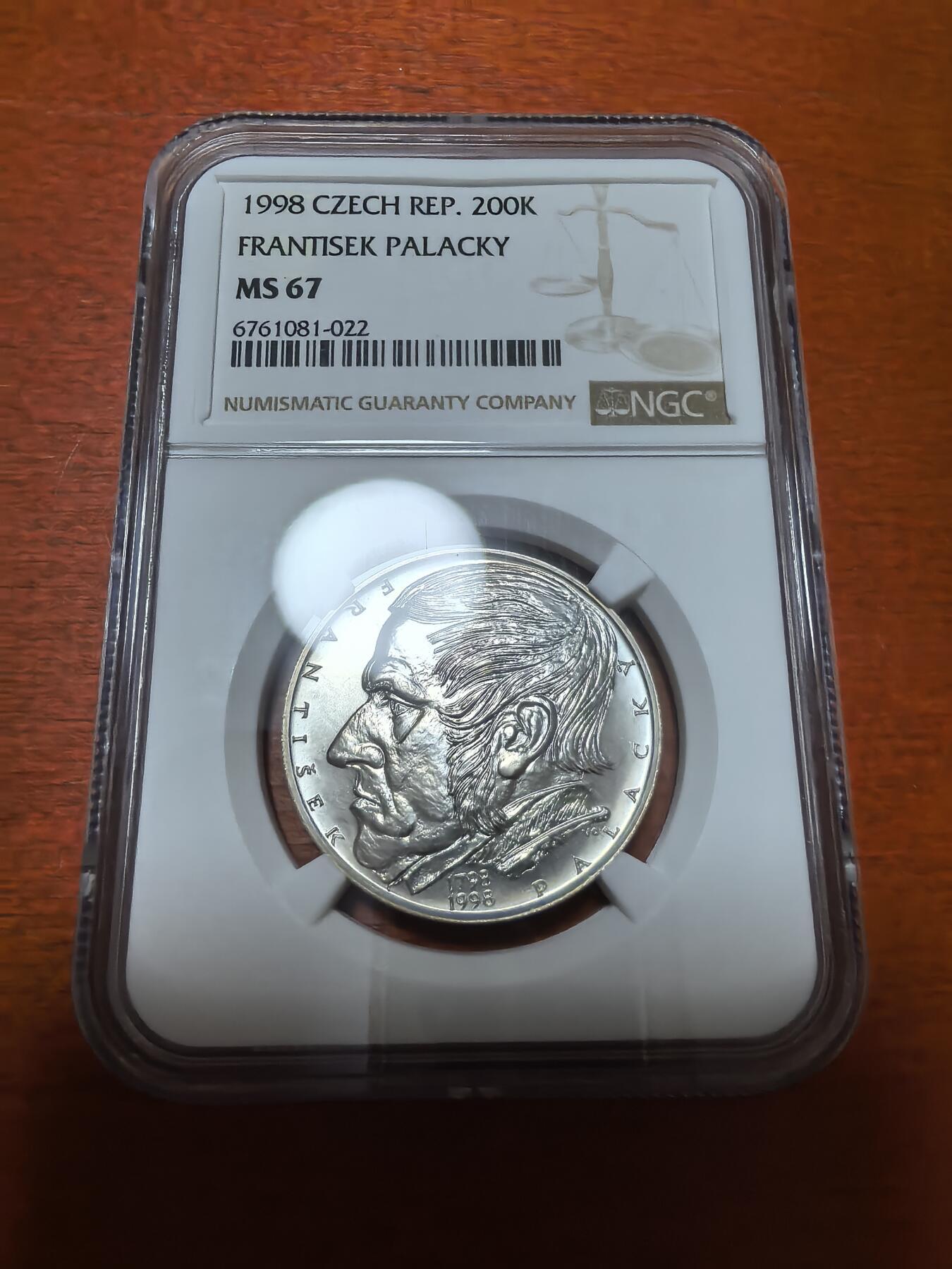 长老汇蛇年精选第五十五场拍卖 1998 捷克 帕拉茨基200克朗银币，NGC MS67，唯一冠军，3700多枚被熔毁
