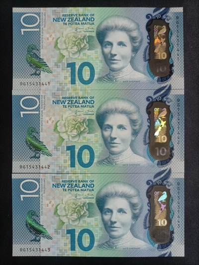 【游宝拍卖】国庆节专场-75期 精品组钞 10.6集拍 - 【三连】新西兰10元 UNC/UNC-
