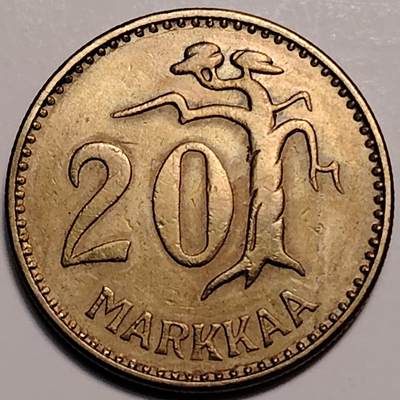 布加迪🐬～世界钱币(上海)🌾第 247 期 /  各国套币和散币 - 芬兰🇫🇮 1954年 20马克