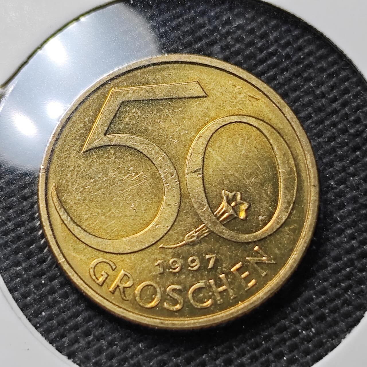 KK钱币收藏小铺 第351场 2月预留时间 周末发货  1997奥地利50格罗申铜币 好品
