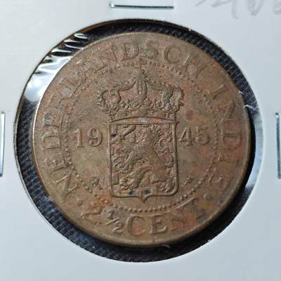 KK钱币收藏小铺 第352场 2月预留时间 周末发货 -  1945荷属东印度2.5分铜币