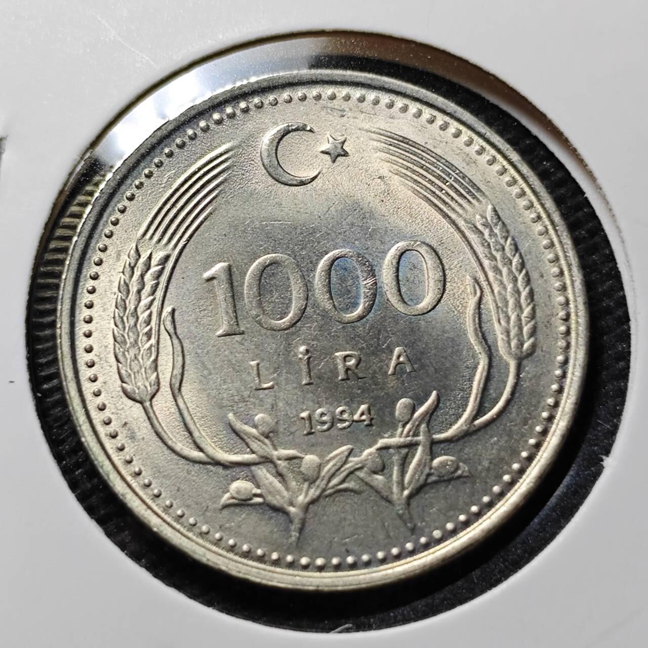 KK钱币收藏小铺 第351场 2月预留时间 周末发货  1994土耳其1000里拉 好品