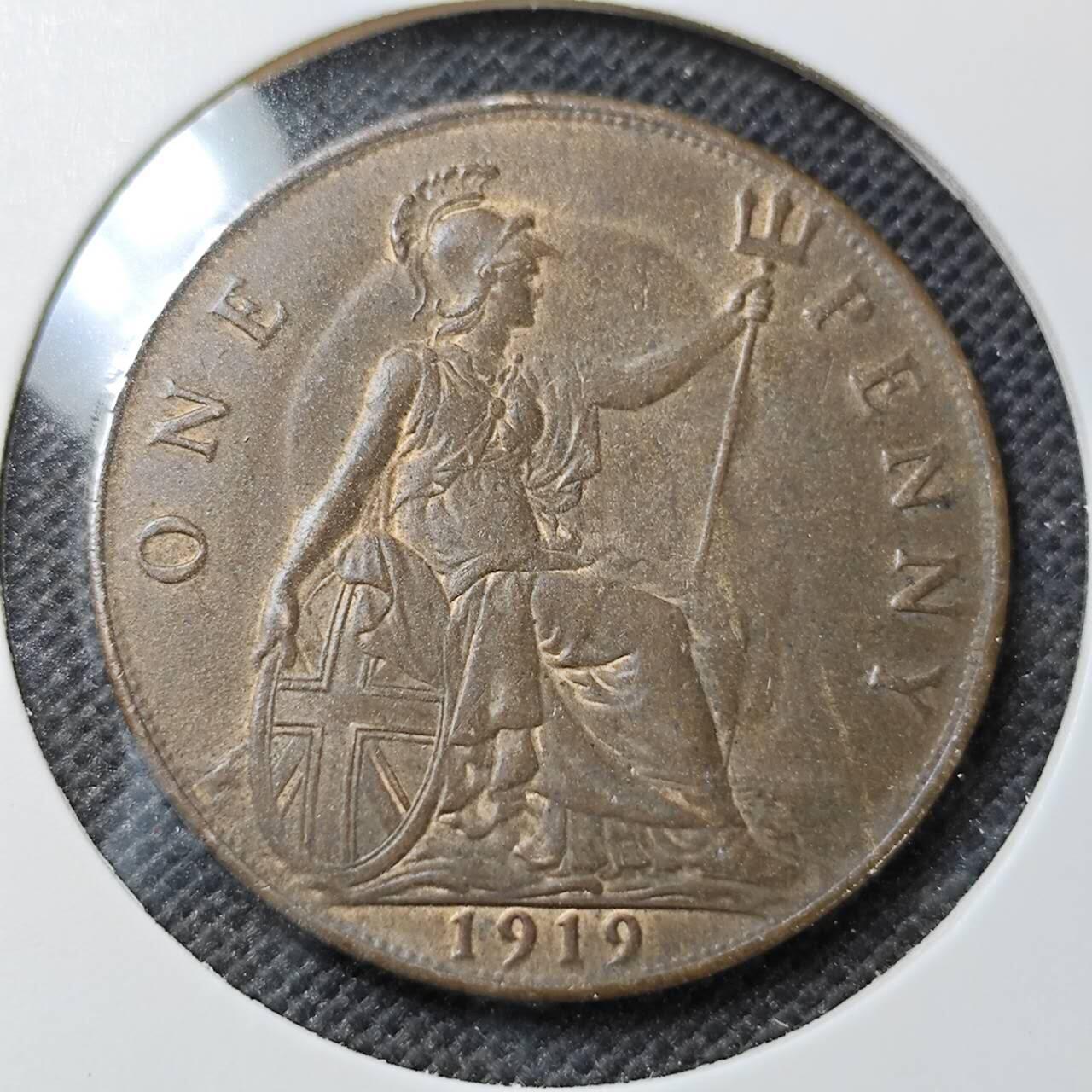 KK钱币收藏小铺 第352场 2月预留时间 周末发货  1919英国1便士铜币 深打状态