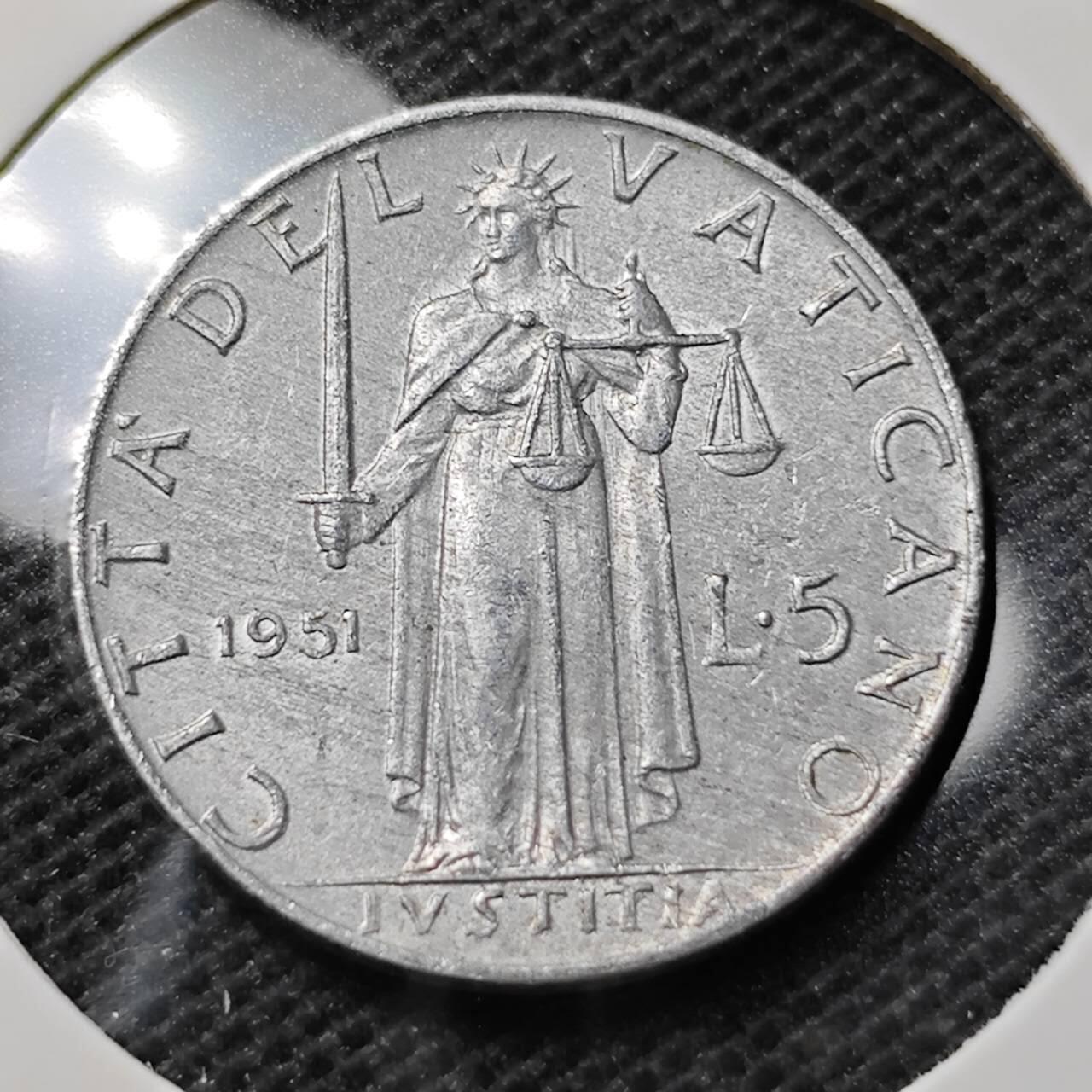 KK钱币收藏小铺 第352场 2月预留时间 周末发货 1951 梵蒂冈5里拉