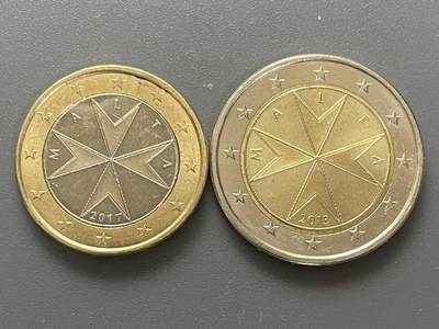 回流1001-2 - 马耳他1、2欧元双金属币两枚