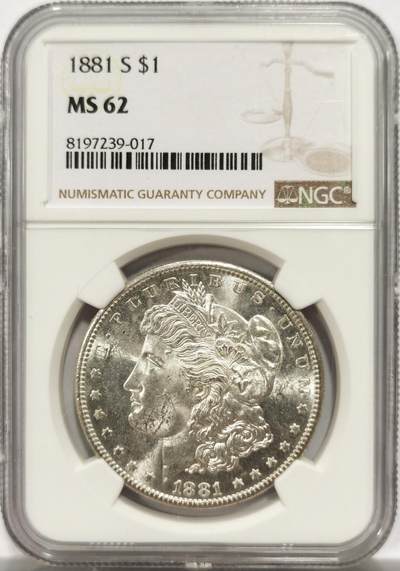 博洋堂世界钱币拍卖第142期（全场包邮） - NGC MS62 美国1881年摩根S版银币