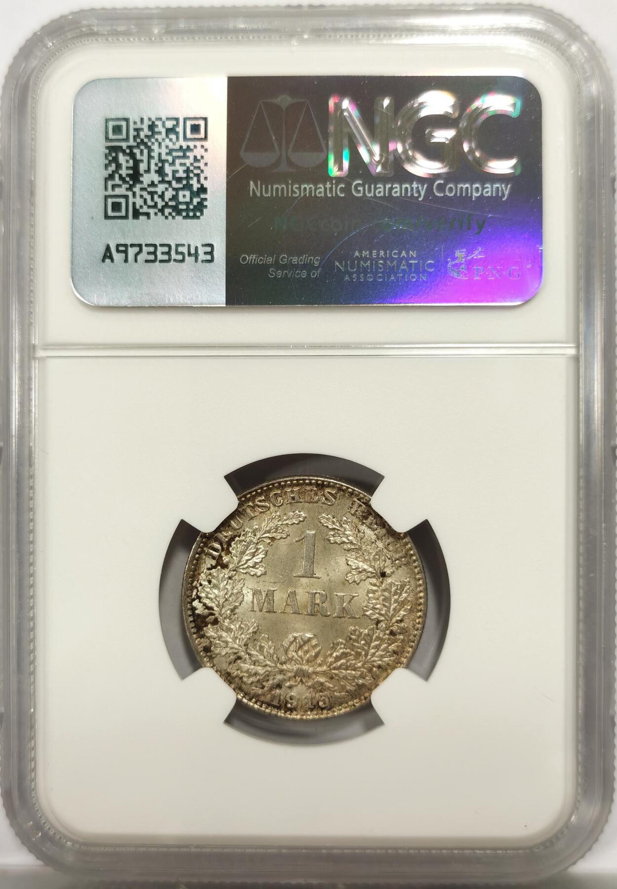 博洋堂世界钱币拍卖第142期（全场包邮） NGC MS65 德国1915年1马克银币