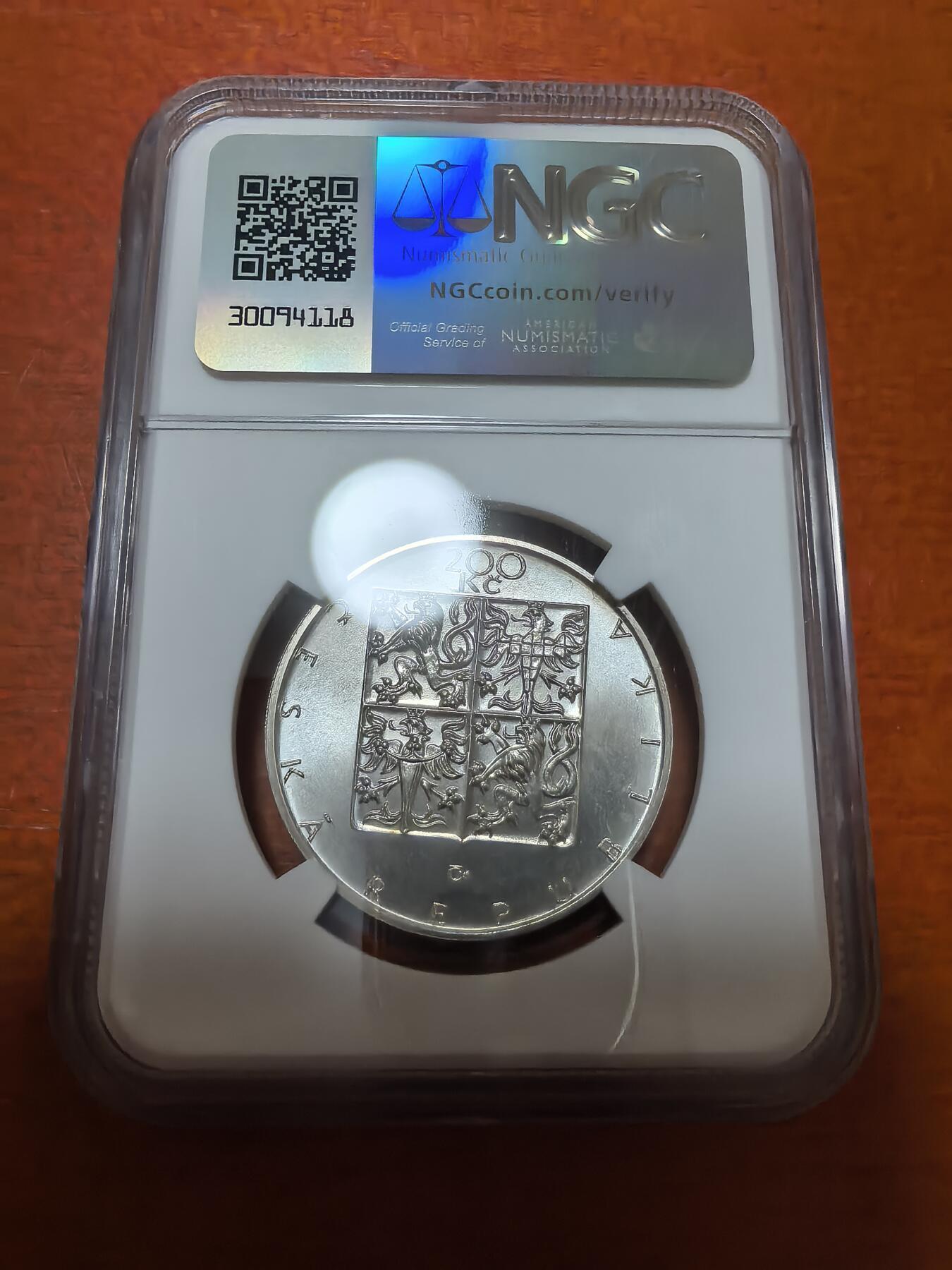 长老汇蛇年精选第五十五场拍卖 1998 捷克 帕拉茨基200克朗银币，NGC MS67，唯一冠军，3700多枚被熔毁