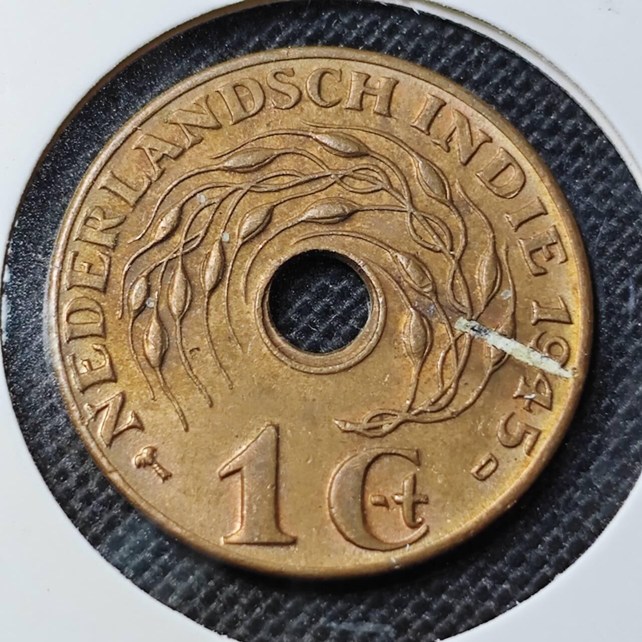 KK钱币收藏小铺 第352场 2月预留时间 周末发货  1945荷属东印度一分铜币