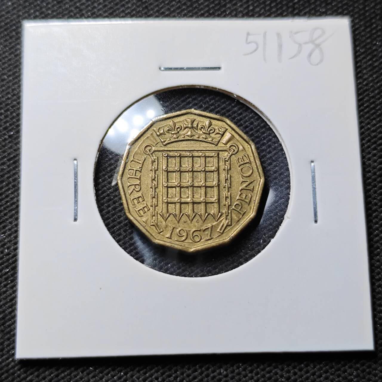 KK钱币收藏小铺 第351场 2月预留时间 周末发货  1967英国3便士铜币