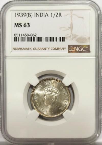 博洋堂世界钱币拍卖第142期（全场包邮） - NGC MS63 英属印度1939年乔治六世半卢比银币