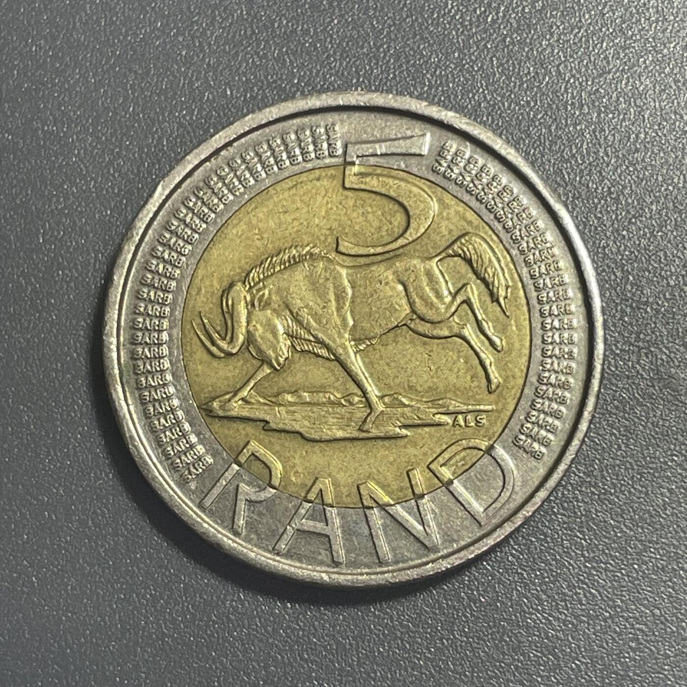 回流1001-2 南非2012年5兰特双金属币 角马