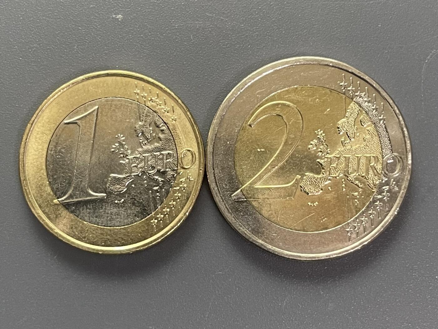 回流1001-2 马耳他1、2欧元双金属币两枚