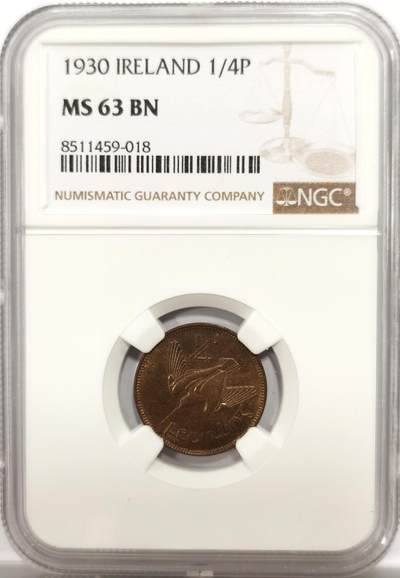 博洋堂世界钱币拍卖第142期（全场包邮） - NGC MS63BN 爱尔兰1930年1/4便士