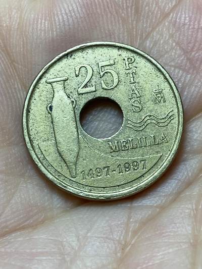 2025年第一百零一场(总第一百二十七场）外国好品散币(免佣金) - 西班牙🇪🇸1997年25比塞塔(梅利利亚自治市纪念币)